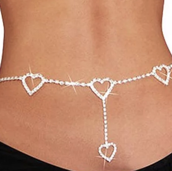 Retro Waistband-Rhinestone Crystal Heart Body Chain Belt Accessory Silver NWT - Picture 3 of 6